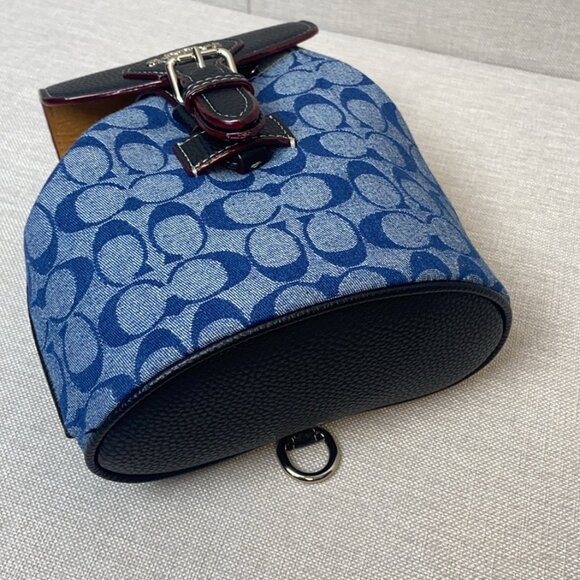 COACH Classic Jacquard Blue Denim Mini Backpack - Picture 7 of 8